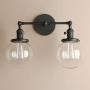 Pathson Vintage 2 Light Wall Sconce, Industrial Bathroom Vanity Lights with Globe Shade, Double Wall Lamp Fixtures for Living Room Bedroom (Matte Black)