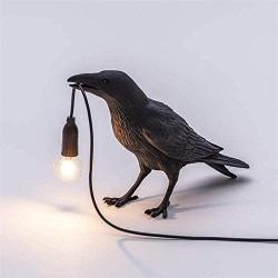 XDJ Bird Lamp Table Lamp Playing Raven/Applique, Design Raven Bird Nordic LED Mordern Art Bedside Decor, for Living Room Decoration Raven Desk Lamp, Black/White