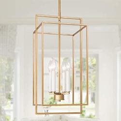 GEPOW Gold Chandelier, Modern 4-Light Foyer Chandeliers Linear Lighting Fixture for Dining Room, Stairway, Living Room, Bedroom and Entryway