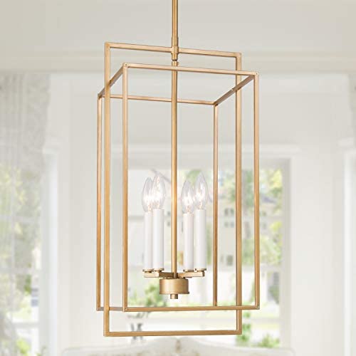 GEPOW Gold Chandelier, Modern 4-Light Foyer Chandeliers Linear Lighting Fixture for Dining Room, Stairway, Living Room, Bedroom and Entryway