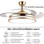 YEELED Light 42 Inch Invisible Ceiling Fans with Remote Control 3 Changing Light Color and 6-Gear Fan Speed Retractable Ceiling Fan Chandelier for Indoor Living Room Bedroom Dining Room Ceiling Light Kits with Reversible Fans (42 Inch, Gold)