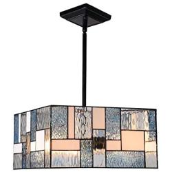 Artzone 3-Light Tiffany Style Pendant Lighting 14 inch Wide Square Contemporary Stained Glass Hanging Light Fixtures Chandelier Kitchen Lighting for Dining Room