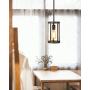 Eapudun Farmhouse Pendant Light, 1-Light Metal Wire Cage Hanging Lantern, Matte Black and Wood Finish, PDA1141-FBDT