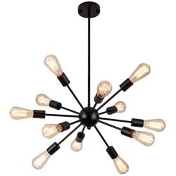 Weesalife Sputnik Chandeliers Antique 12-Lights Mid Century Pendant Lighting Matte Black Industrial Retro Adjustable Hanging Light Fixture for Living Room, Dining Room, Kitchen, Loft, Farmhouse