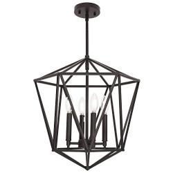 VINLUZ Modern Pendant Lighting Oil Rubbed Bronze Kitchen Island 4 Light Fixtures Ceiling, Industrial Lantern Chandeliers Geometric Metal Farmhouse Hanging Lights Dining Room Brdrooms