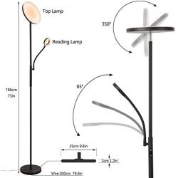 Befano Bright LED Floor Lamps for Bedrooms, Living Room with Touch Switch Intelligent Remote Control Set and 2 LED Lights, Flexibly Lamp Pole and Dimmable Tall Floor Lamp
