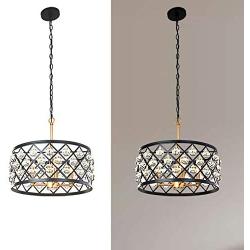 KARMIQI Crystal Chandelier Light Fixture 4-Light Ceiling Light, Bulbs Included, Vintage Modern Farmhouse Pendant Light for Dining Room Kitchen Island