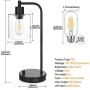 Industrial Table Lamp with 2 USB Ports,Fully Stepless Dimmable Vintage Nightstand Desk Lamp, Seeded Glass Shade Bedside Reading Lamp for Bedroom, Living Room, Office, 6W 2700K LED Edison Bulb Included