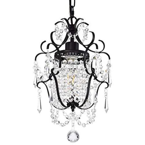 ELLI-Riz Chandelier Light Fixture, Black Crystal Light Fixture, 1 Light Small Chandelier, Iron Chandelier Lighting, Antique Chandeliers for Bedroom, Girls Room, Bathroom, Farmhouse