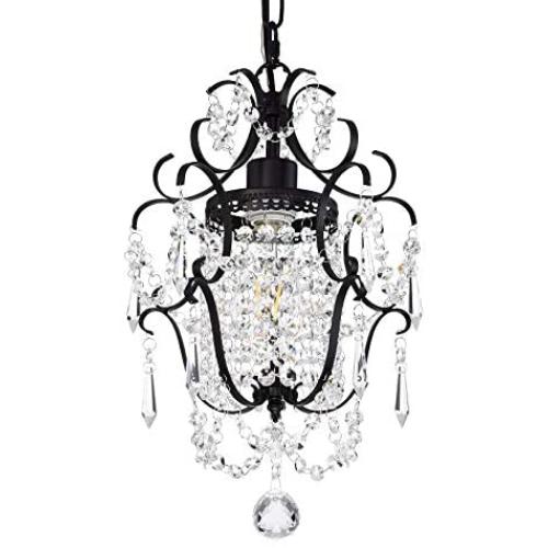 Vikashing Crystal Chandelier Lighting Mini Black Chandeliers 1 Light Elegant Iron Ceiling Light Fixture for Bedroom, Bathroom GC9324B5