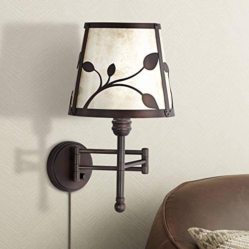 Darry Rustic Farmhouse Swing Arm Wall Lamp Darry Bronze Ivy Plug-in Light Fixture Mica Shade for Bedroom Bedside Living Room Reading - Franklin Iron Works