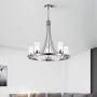 Maxax 5-Lights Wagon Wheel Chandelier with Glass Shade Farmhouse Rustic Round Dining Room Hanging Lighting Fixture, Chrome Finish