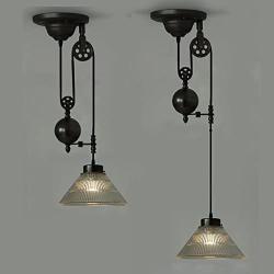 Vintage Pulley Chandeliers, Industrial Retractable Ceiling lights Antique Pulley Rise and Fall Light Fitting for Kitchen Island Dining Room Loft Hallway with Glass Shade (Size : 1Light)