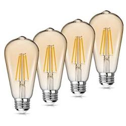 WAWUI Edison LED Light Bulbs, Amber, Dimmable, 4W=60W Equivalent, 2700K, E26 Medium Base, 500LM, Warm White ST64, Antique Vintage Style Light, Squirrel Cage Filament,Golden Glass，4-Pack