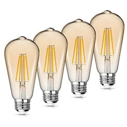 WAWUI Edison LED Light Bulbs, Amber, Dimmable, 4W=60W Equivalent, 2700K, E26 Medium Base, 500LM, Warm White ST64, Antique Vintage Style Light, Squirrel Cage Filament,Golden Glass，4-Pack