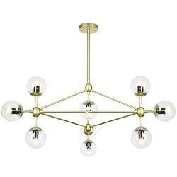 Lampundit DNA Chandelier 10 Light Modern Chandelier Lighting, Matte Gold Finish with Globe Glass Shade, Industrial Ceiling Light Fixture for Dining & Living Room, Kitchen Island, Foyer - Gold