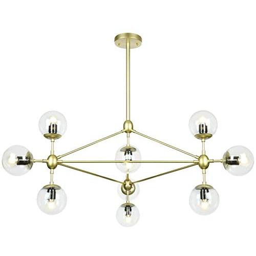Lampundit DNA Chandelier 10 Light Modern Chandelier Lighting, Matte Gold Finish with Globe Glass Shade, Industrial Ceiling Light Fixture for Dining & Living Room, Kitchen Island, Foyer - Gold