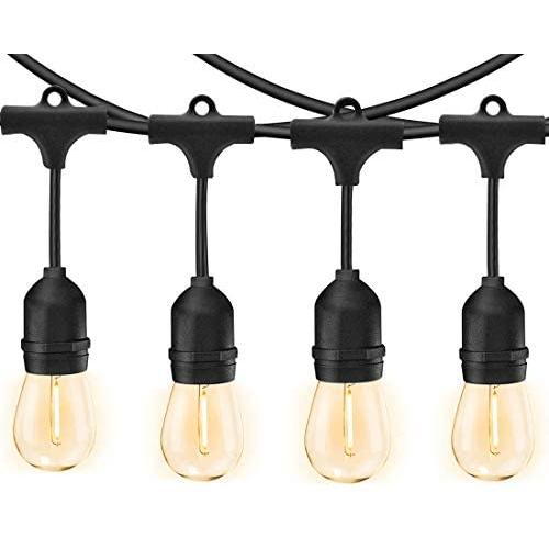 Svater Outdoor Led String Lights,50FT with 15pcs E26 Socket,16pcs S14 Clear Glass Bulbs,1 Watt Dimmable 2700K Warm White,IP65 Waterproof,Commercial Grade Patio Lights