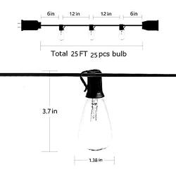 Romasaty 25FT ST35 Outdoor Patio Edison String Lights with 27Clear Bulbs -5 Watt/120 Voltage/E12 Base -Black Wire