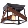 Eyassi 1-Light Rustic Farmhouse Flush Mount Ceiling Light, Wood Close to Ceiling Lights, Industrial Small Semi Flush Mount Light Fixture for Living Room Kitchen Island Bedroom Hallway Laundry