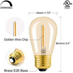 Hizashi - 25 Pack 2200K LED S14 1 Watt Dimmable Bulb E26, String Light Replacement Bulbs - Equal to 11W Incandescent Bulbs - Amber LED Edison Filament Bulbs for Outdoor Patio String Light, UL Listed