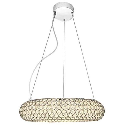 Maxax LED Crystal Chandelier Ceiling Light Fixture 1 Ring Pendant Light with 3 LED Strips for Dining Room,Bathroom, Bedroom,Living Room,Cord Adjustable,Chrome
