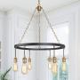 LALUZ 6-Lights Black Round Island Chandelier, 26'' Diameter Retro Rustic Pendant Lighting Lamp for Kitchen, Living Room, Corridor ( E26 Base, Max 60W )