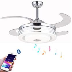 Healer Bluetooth Ceiling Fan with Remote Control and 3 Lights Level, 42 Inch Modern Invisible Retractable Chandelier Fans with 3 Speed and Play Music Fix for Dining/Living Room