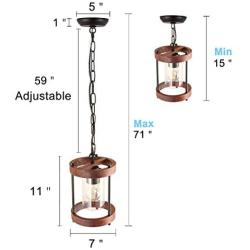 Giluta Round Wood Pendant Light Kitchen Island Hanging Light Fixture with Seeded Glass Shade, Rustic Dining Room Ceiling Light Fixture Height Adjustable , UL Listed