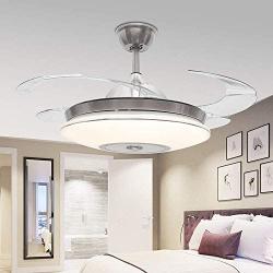 YEELED Light 42 Inch Remote Control Retractable Reversible Ceiling Fans with 3 Changing Light Color and 6 Fan Speed Invisible Ceiling Fan Chandelier for Indoor Living Room Bedroom Dining Room Ceiling Light Kits with Fans (42 Inch, Silver-02)