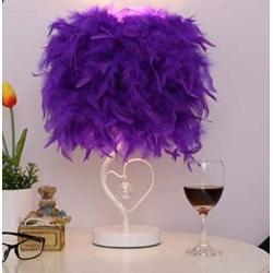 Yqs Lamps Bedside Reading Room Sitting Room Heart Shape Feather Crystal Table Lamp for Bedroom Light Art Deco Home Planetarium (Emitting Color : Button Switch, Lampshade Color : Purple)