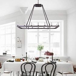 MEEROSEE Rectangluar Modern Led Chandelier Lighting L39.37'' Farmhouse Pendant Light Fixture Acrylic Shade 16 Lights Dining Room Chandeliers Oil Rubbed Bronze for Island Kitchen Living Room