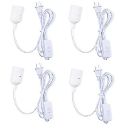 Luxvista E26 Extension Hanging Lantern Cord Cable, 6ft Long Pendent Lamp Socket US Plug-in Cord with On/Off Switch, White Pendant Cord for Kitchen Bedroom Basement Plant Growth Light（4-Pack）
