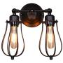 Industrial 2 Head Wall Sconce Light, Black Painted Vintage Wire Cage Wall Lighting Adjustable Antique Light Fixture Vanity Light Over Mirror Wall Lamp for Bathroom, Bedroom, Hallway, Bar, Coffee