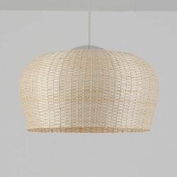 LITFAD Single Light LED Pendant Light Dome Shape Ceiling Light Rustic Rattan Pendant Lighting Modern Weave Ceiling Hanging Light for Dining Room Restaurant Living Room - 19.5''