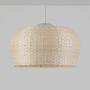 LITFAD Single Light LED Pendant Light Dome Shape Ceiling Light Rustic Rattan Pendant Lighting Modern Weave Ceiling Hanging Light for Dining Room Restaurant Living Room - 19.5''