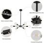 UOFUS Sputnik 6 Light Chandelier Black Mid Century Chandelie Modern Ceiling Light Fixture Pendant Lighting for Kitchen Dining Room Living Room Bedroom