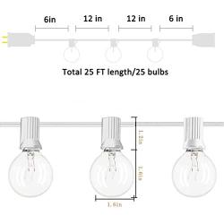 Monkeydg 25FT String Lights, G40 Outdoor String Lights Edison Light Bulbs Clear Globe String Lights with 27 Clear Bulbs for Indoor/Outdoor Commercial Decoration-White Wire