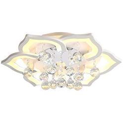 NIUYAO Modern Ceiling Light White Flower Shape with Crystal Ball Minimalism Flush Mount Contemporary Acrylic Integrated LED 6 Light Fixture (Bulb Included) -21.5'' White Light
