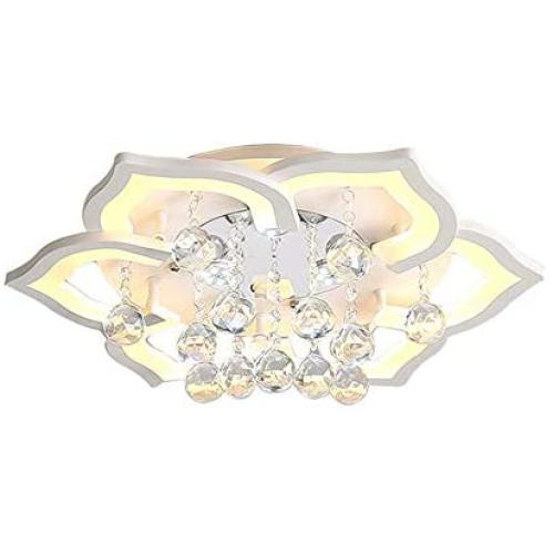 NIUYAO Modern Ceiling Light White Flower Shape with Crystal Ball Minimalism Flush Mount Contemporary Acrylic Integrated LED 6 Light Fixture (Bulb Included) -21.5'' White Light