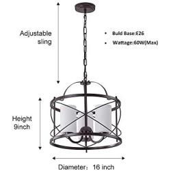 LHLYCLX 3 - Light Lantern Geometric Chandelier, Farmhouse Drum Pendant Lighting Fixtures (Black)