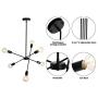 Modern Sputnik Chandelier 6 Lights Black Pendant Lighting Mid -Century Flush Mount Ceiling Light for Dining Room Kitchen Living Room