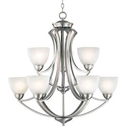 Milbury Satin Nickel Chandelier 30'' Wide Modern White Alabaster Glass 2 Tier 9-Light Fixture for Dining Room House Foyer Kitchen Island Entryway Bedroom Living Room - Possini Euro Design