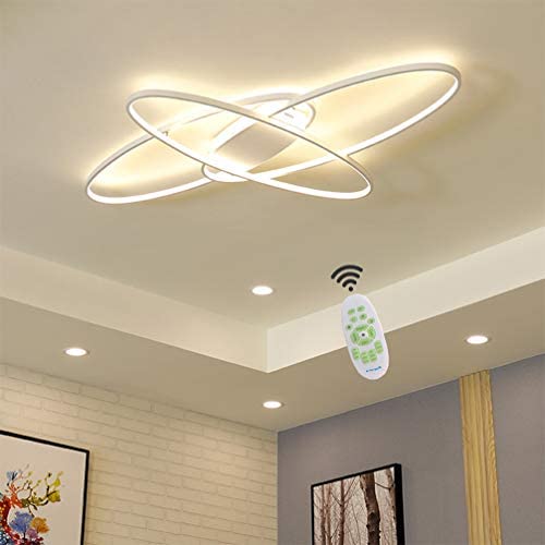 Living Room LED Ceiling Lights Dimmable Light Fixtures Ceiling Flush Mount with Remote Control Ceiling Lighting, Modern Chic Oval Design Chandelier for Bedroom Dining Room Kitchen Lamp (White)