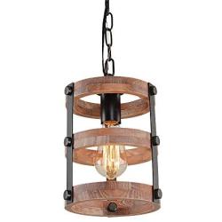 Giluta Circular Wood Pendant Light Farmhouse Kitchen Chandelier One-Light Rustic Industrial Edison Ceiling Light Hanging Light Fixtures for Dining Room Bedroom Bathroom (P0022)