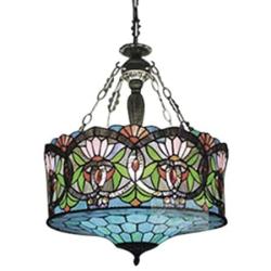 LITFAD Tiffany Ceiling Light 33.46''Height 5-Lights Pendant Light with Splendid Baroque Pattern Glass Shade 110V-120V Ceiling Hanging Light for Living Room Bedroom Hotel