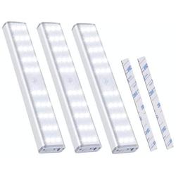 Under Cabinet Lighting,Vikano 30 LED Motion Sensor Closet Light Rechargeable,3 Color Mode Wireless Battery Operated Lights Bar for Kitchen Stair Hallway Under Counter Lighting Stick on Lights(3Pack)