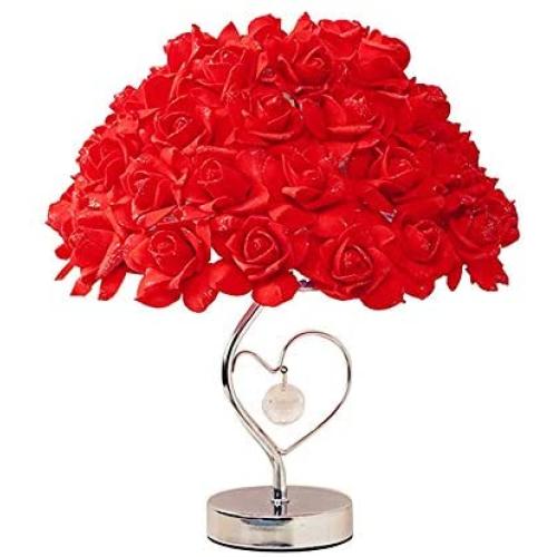 Huapa Desk Lamp Rose Flowers Creative Table Light Table Lamp for Christmas Dating Party Wedding Living Room Bedroom Party Home Decor(Red)