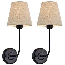 Passica Decor Set of 2 pcs Vintage Industrial Wall Sconce Light Fixture with Flared Linen Fabric Shade for Dining Room Living Room Bedrooms Bedside Reading