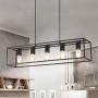 Farmhouse Island Chandelier Lighting, 5-Light Metal Frame Linear Hanging Light Fixture for Kitchen Island Dining Room (Black+Brushed Gold, 5-Light)